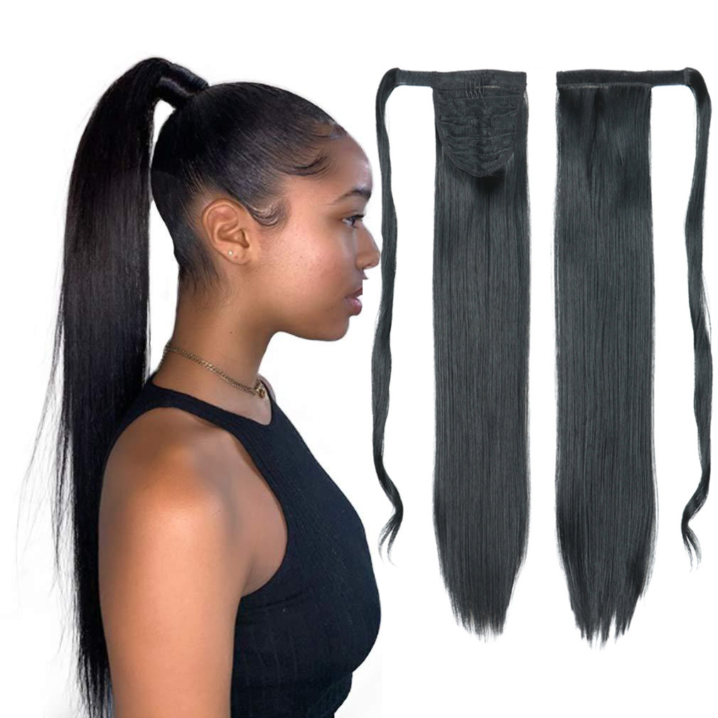 Perucas europeas y americanas de cola de caballo, cabello recto largo, velcro de cola de caballo, fibra química de cola de caballo, 100g.