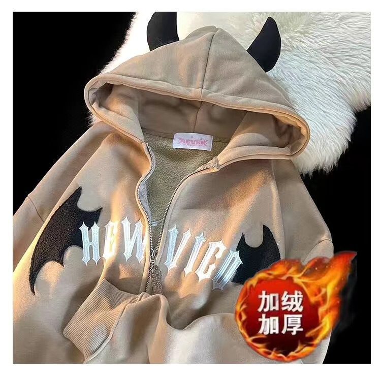 Winter Cardigan Jacket Little Devil Velvet Thick Men's Hooded Sweatshirt Men's American Heavy Zipper Clothes Couple Winter Cardigan Jacket Little Devil Velvet Thick Men's Hooded Sweatshirt Men's American Heavy Zipper Clothes Couple