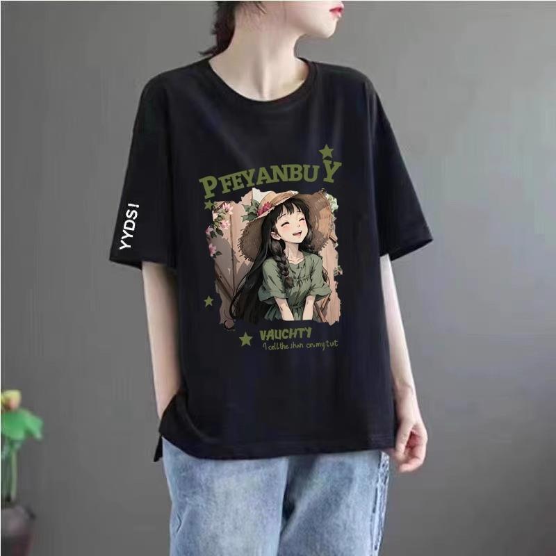 150kg 太った女の子プラスサイズの女性のルーズボトムシャツ女性の半袖 Tシャツホットガールカバー腹脂肪 mm 夏服|undefined