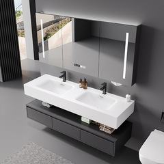 High-end Qimei Stone Integrated Basin Solid Wood Bathroom Cabinet Washstand Vanity Combo Washbasin & Sink Bathroom Cabinet Manufacturer