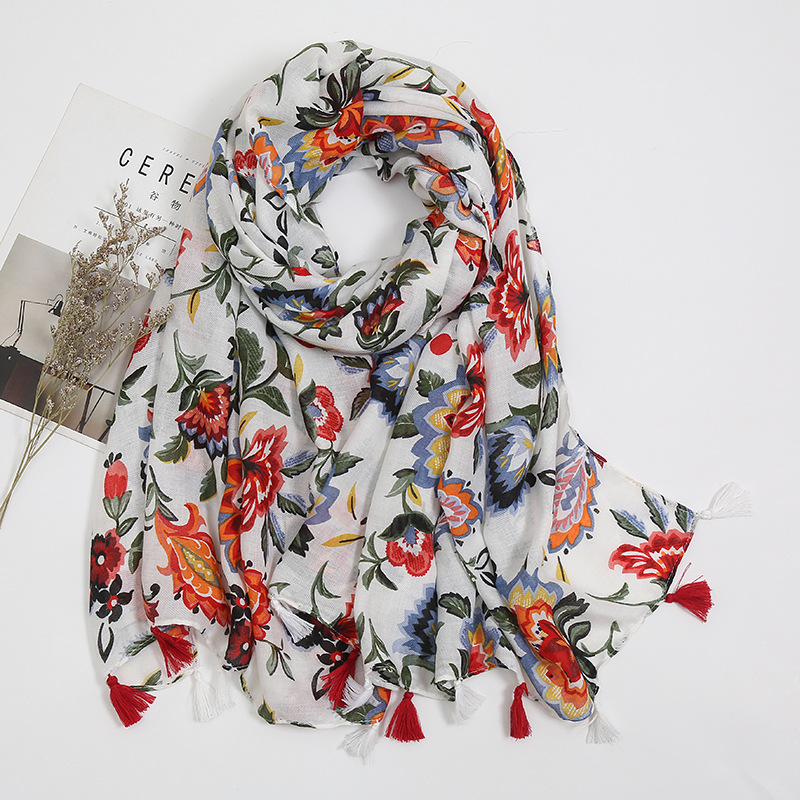 200g Weight Silk Scarf Classification Holiday, Daily Occasion Polyester Material Flower Pattern Spring, Autumn Season Women's Gender Sweet, Pastoral Style Women's Sweet Pastoral Flower Polyester Silk Scarf 6