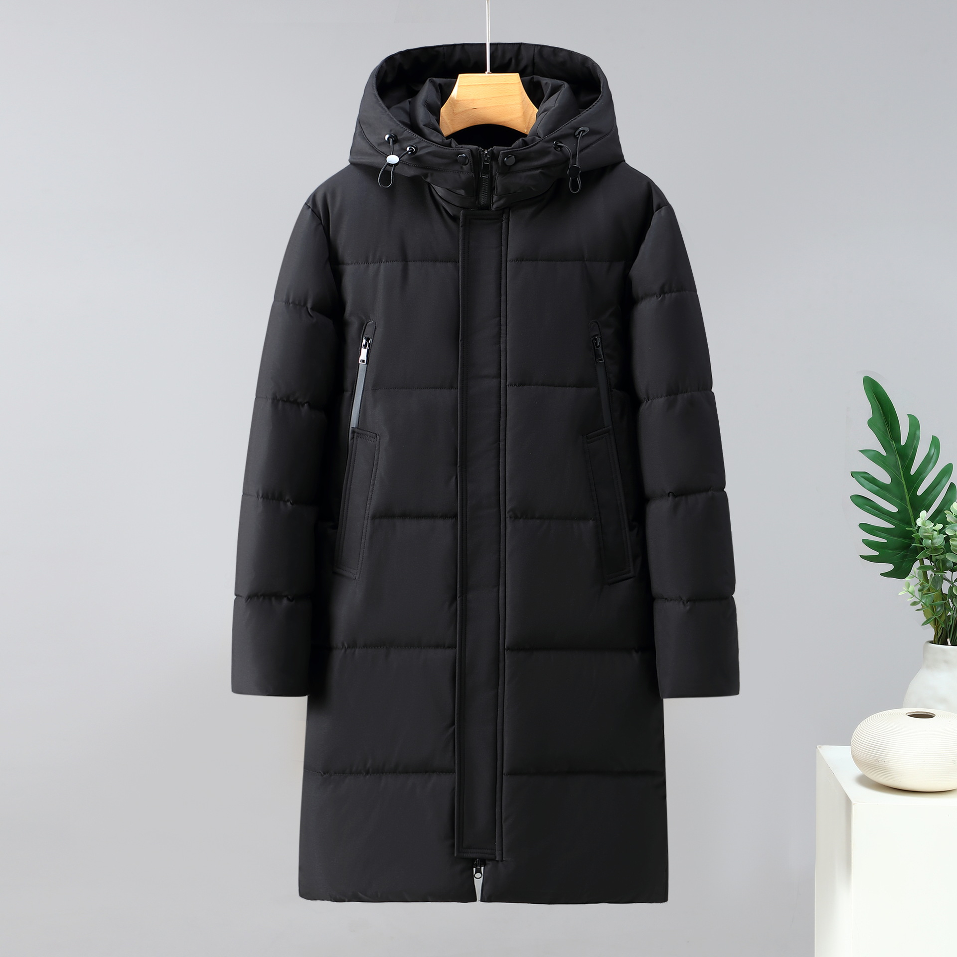 Men's Clothing Thickened long men's Silk cotton jacket winter hat outdoor windproof warm knee length thick men's cotton jacket_voghion.com