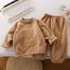 Demi-season warm children's pijama suitable for men and women, keep warm set, Korean style, children's clothing