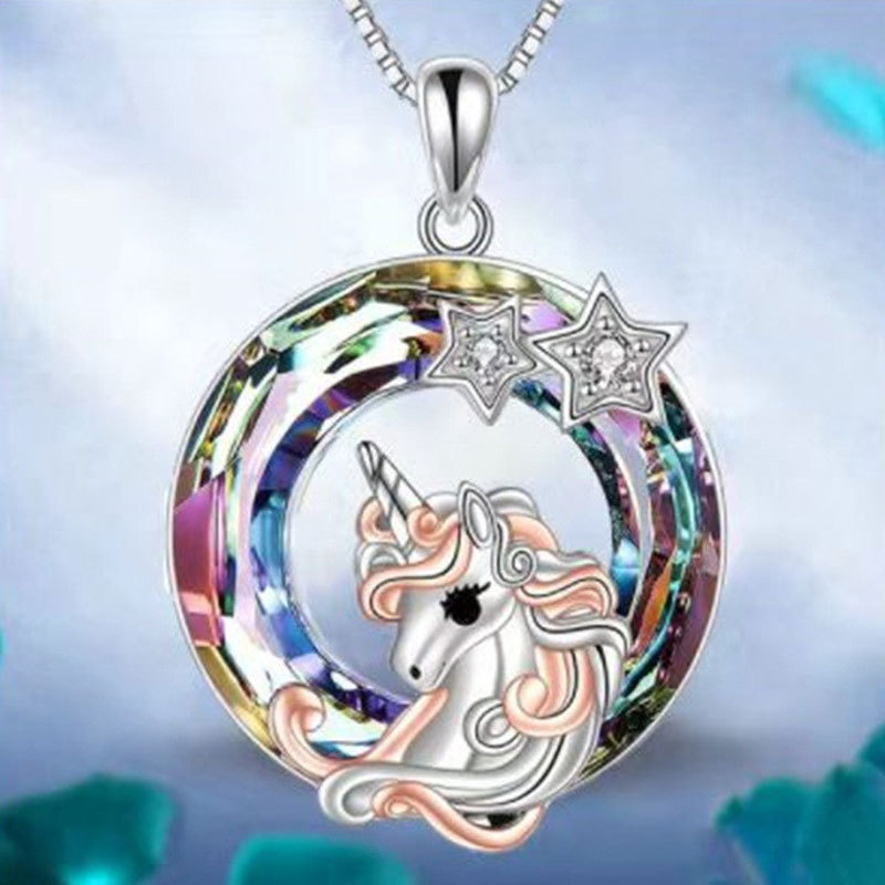 Yunjin nuevo europeo y americano caliente-venta colorido kirin cristal colgante árbol de la vida collar unicornio