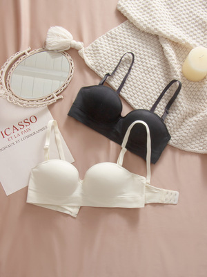 Estilo japonés simple chica sin tirantes invisible media taza sexy ropa interior invisible de las mujeres de carbón de bambú de algodón sujetador agradable a la piel 1001
