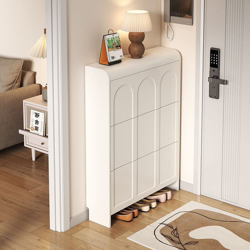 奶油风超薄翻斗鞋柜家用门口入户翻斗式玄关柜一体省空间收纳鞋架