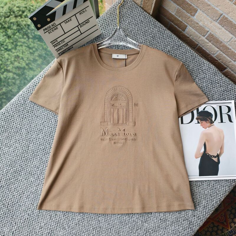 High-Quality New Mx Letter Embossed Embroidery Retro Fashion Versatile Round Neck Short-Sleeved T-Shirt for Women High-Quality New Mx Letter Embossed Embroidery Retro Fashion Versatile Round Neck Short-Sleeved T-Shirt for Women
