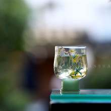 新中式手绘花鸟玻璃茶杯主人杯单杯加厚耐热品茗杯绿茶杯