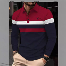 2025欧美男士POLO衫3D印花长袖衫休闲运动休闲衫图案Polo衫一件可