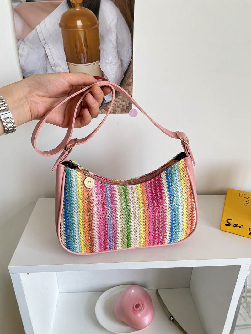 Bolso de verano de comercio exterior para mujeres 2026 nuevo bolso de brazo versátil bolso de hombro a rayas de arco iris bolso de viaje de moda