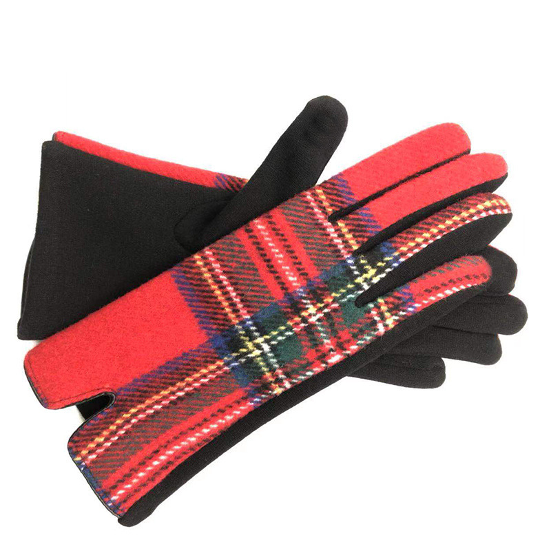 El otoño y el invierno de lana nueva escocesa simétrica a cuadros moda de comercio exterior guantes calientes guantes de montar a prueba de frío de las mujeres