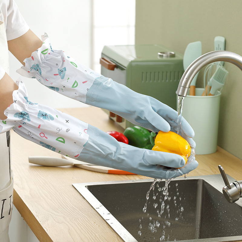 Invierno cocina lavavajillas y cocina guantes hogar impermeable alargado espesado limpieza lavandería látex guantes al por mayor