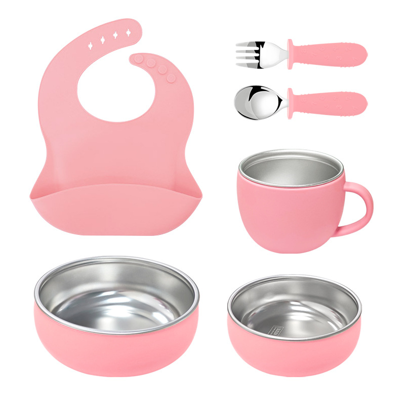 Amazon Kids 304 acero inoxidable seis piezas de silicona desmontable cuenco de cubiertos de silicona