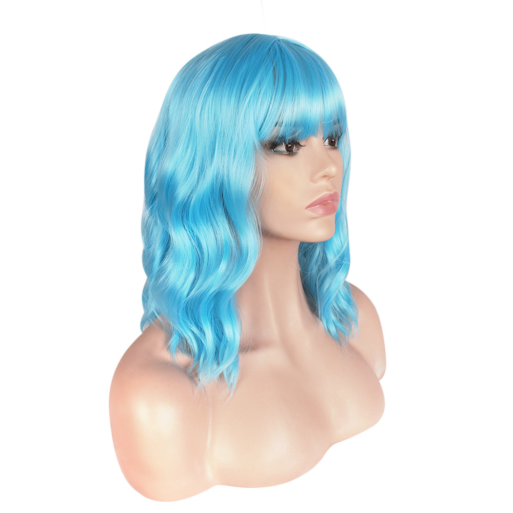 Parrucca sintetica Moda Donna Anatra mandarina Capelli corti Ondulazione dell'acqua Arricciata Frangia dritta_voghion.com