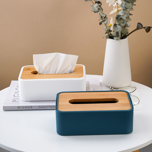 Multifunctional wooden desktop tissue box Home living room plastic remote control storage box Simple tissue box LOGO
