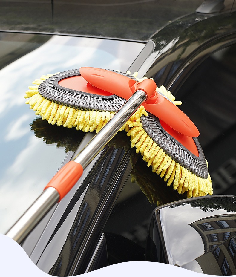 Car wash mop with double-headed floating chenille soft bristles, retractable long handle, non-damaging to the car, automotive cleaning tool