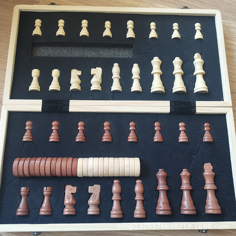 Juego de Ajedrez Magnético 2 en 1 de Madera de Nogal Plegable para Niños y Adultos image 4