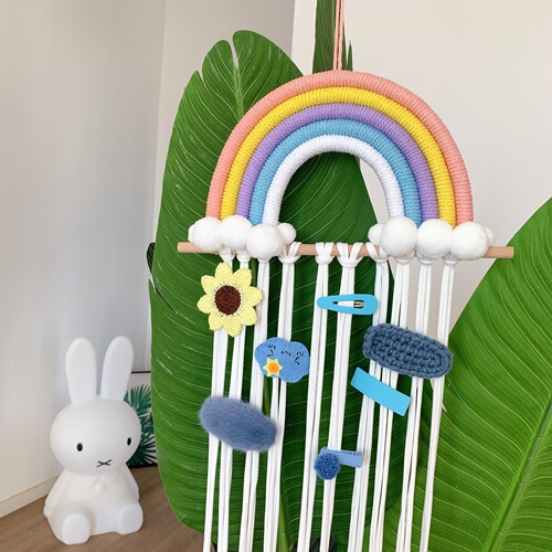 INS Decorative Nordic Style Braided Rainbow Hair Ball Children's Hairpin Hair Accessory Storage Belt Headwear Organizer Belt Organizer Rack