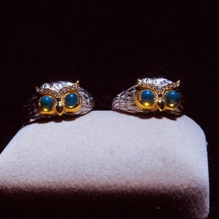 4mm Dominican Lamper Seiko Inlaid S925 Silver Ring Sky Blue Water high quality Owl