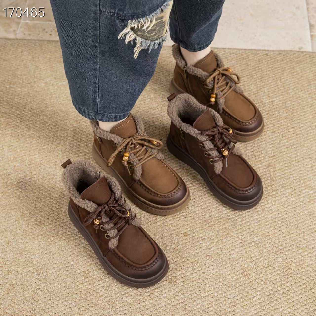 Boot nữ cổ cao ôm bắp chân mũi tròn đế dày phong cách Hàn Quốc — màu nâu, Cà phê sâu