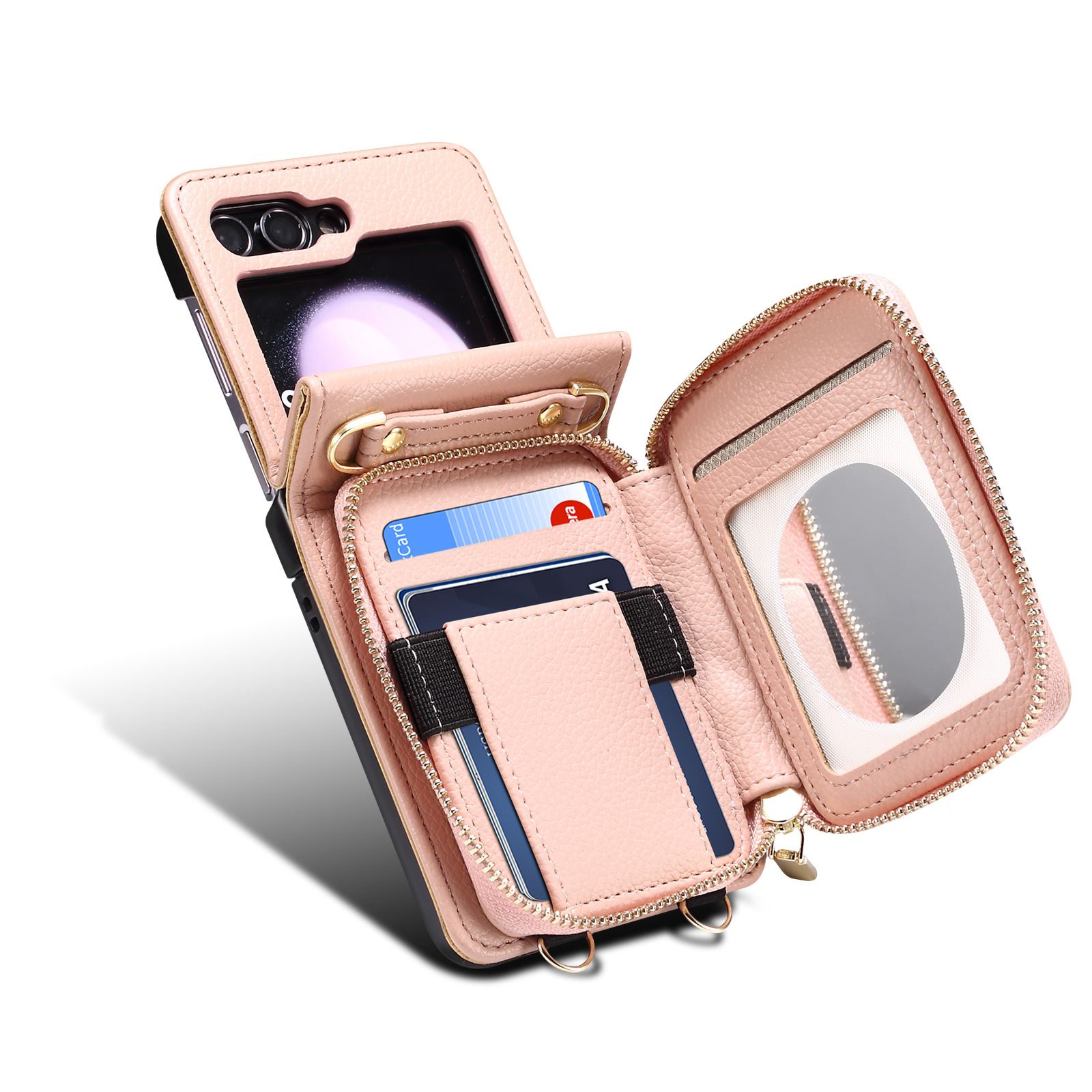 Folding Phone Case For Samsung Z Flip 5 Z Flip 4 With Mirror Strap_voghion.com