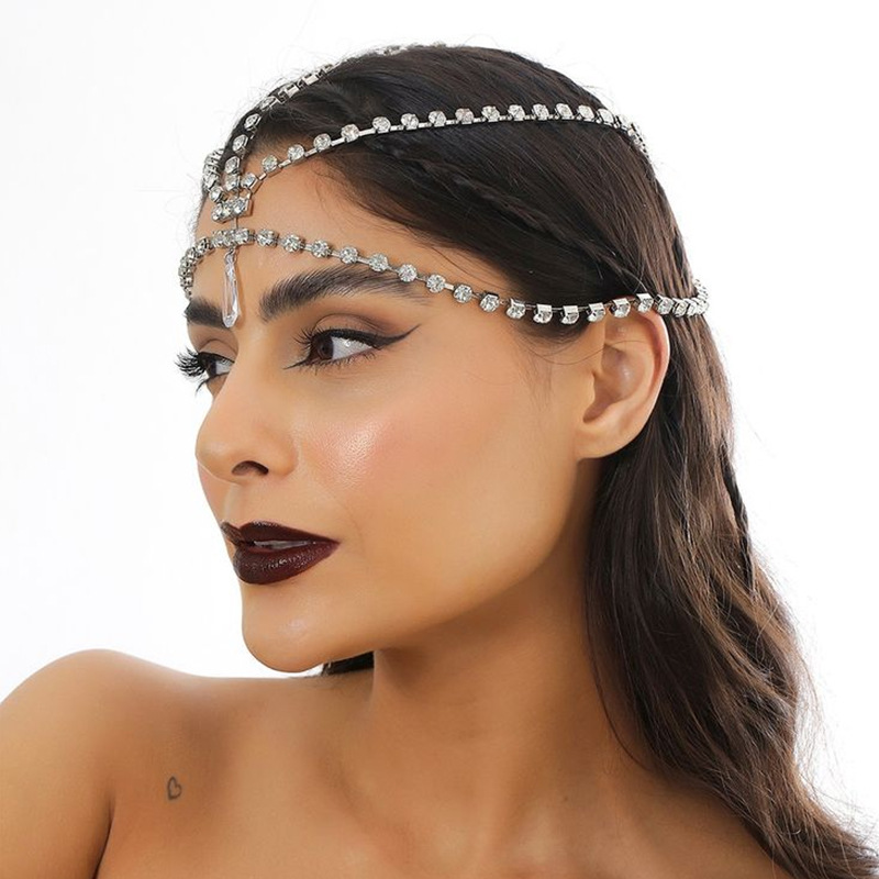 Europa y América de moda gota de agua cadena de cabello sencilla cadena de frente de diamante de alta calidad joyas de novia cadena de cabello mujer