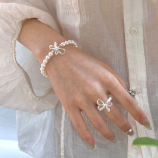 赛伊娜 Cute three dimensional necklace with bow, ring from pearl, silver 925 sample 3