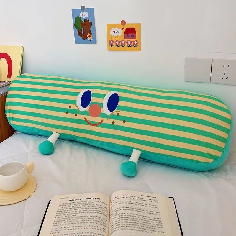 노란색과 녹색 줄무늬 긴 베개 90cm