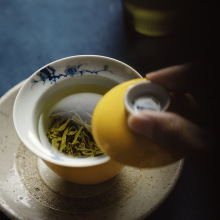 束刻 拓黄青花手绘隐梅致远盖碗功夫茶具手工薄胎不烫手泡茶碗