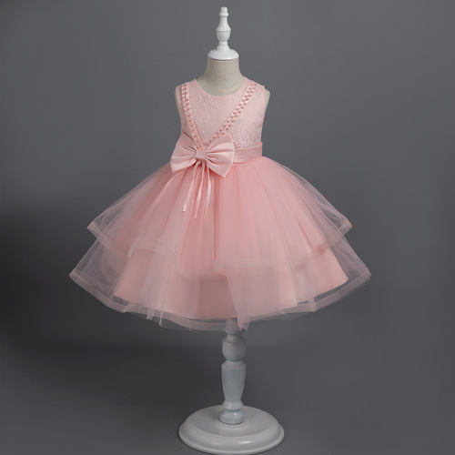 Children's formal dress, princess-style gown with a modern flair—perfect for piano performances or hosting events; birthday-inspired, netted, voluminous evening wear; flower girl's short skirt.