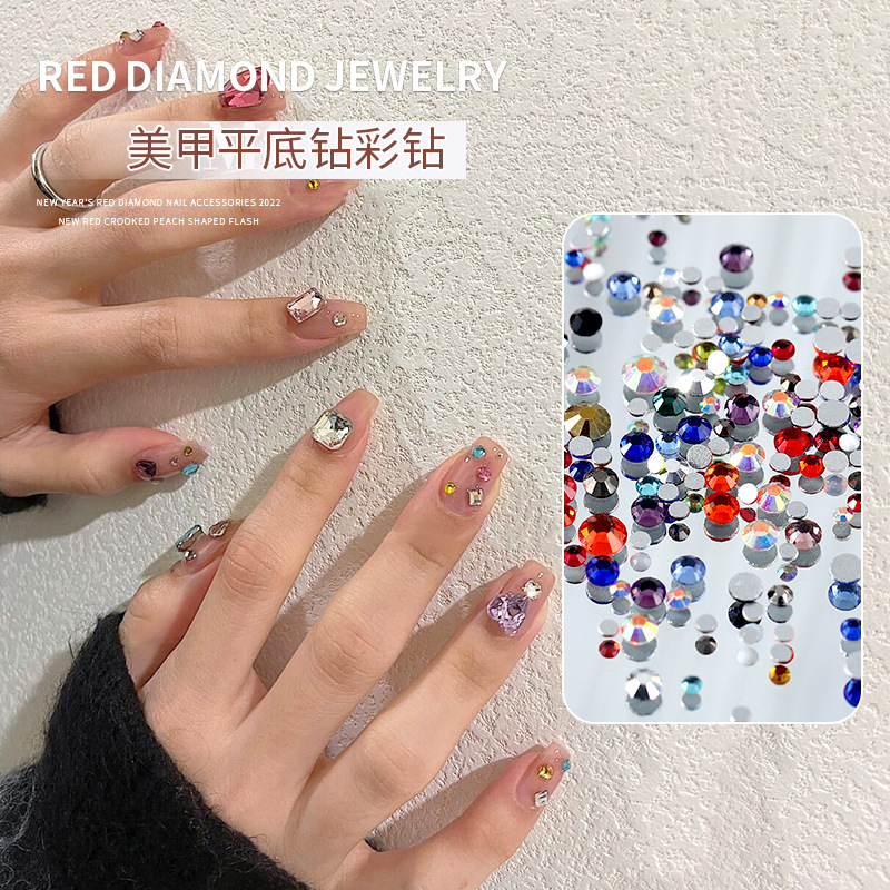 Color de uñas gema decoraciones mixtas color mágico plano mini cristal pequeño clavo taladro accesorios Internet celebridad nuevos accesorios de diamante