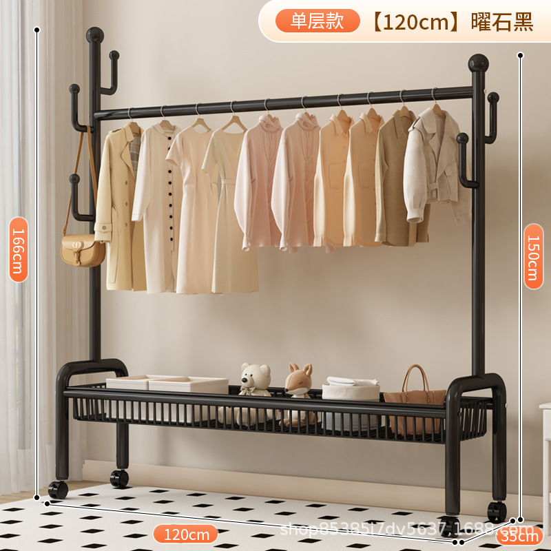 120cm 클래식 블랙 단층 메쉬 바구니丨6 후크 + 금속 캐스터 휠