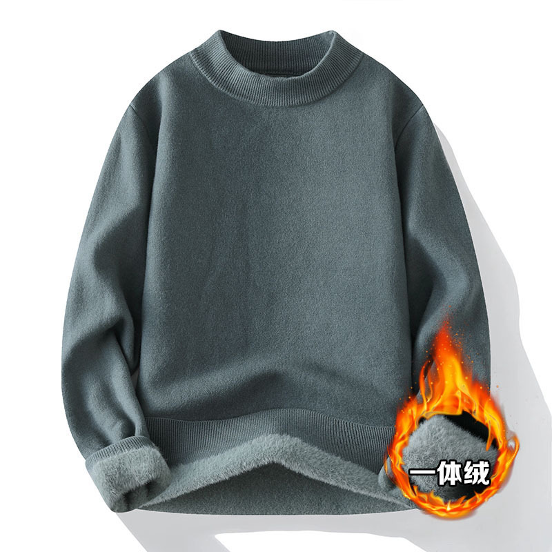 Demi-season winter knitted solid color keep warm sweater with a…