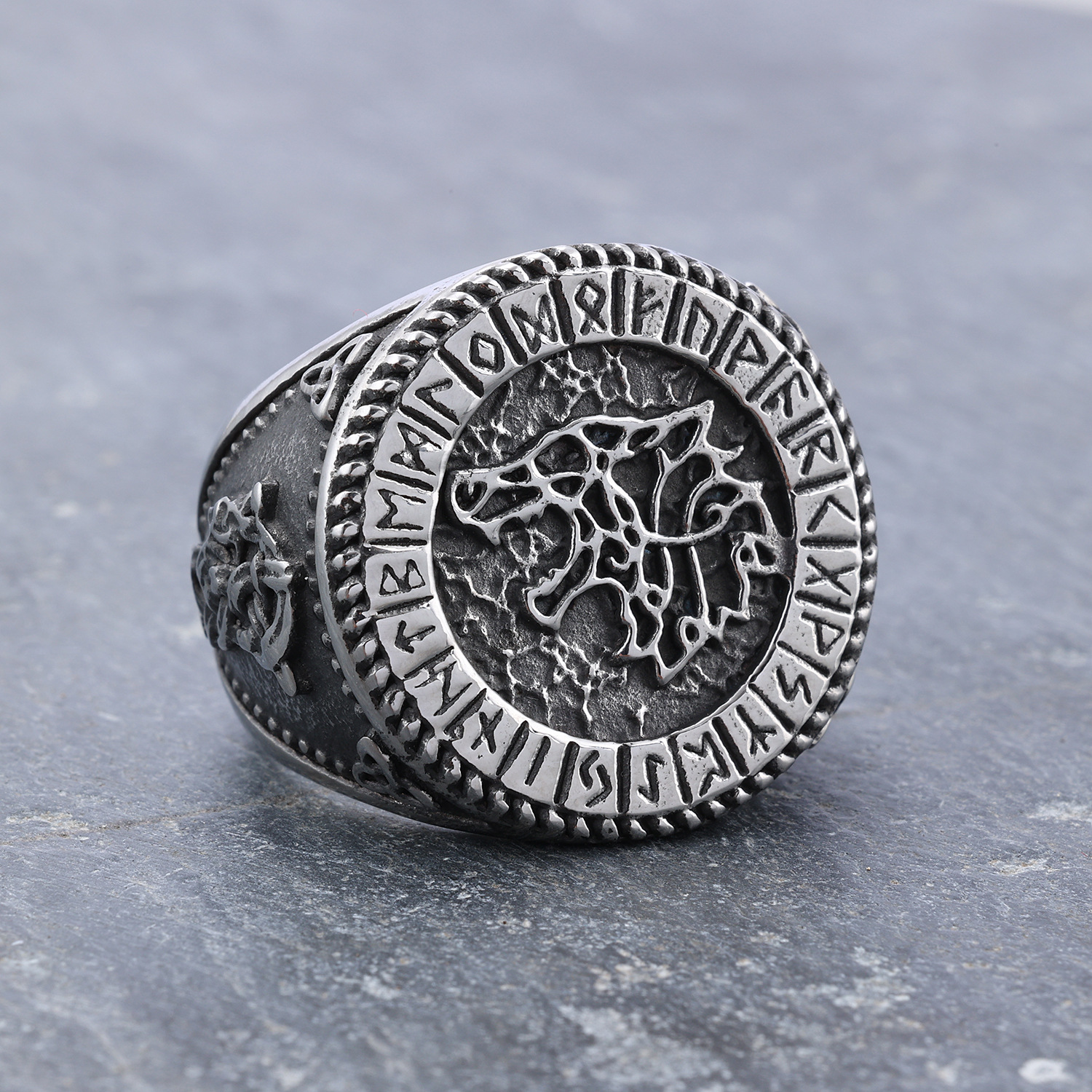 304 Stainless Steel Material Wolf Pattern Retro Wolf Stainless Steel Polishing Men's Rings