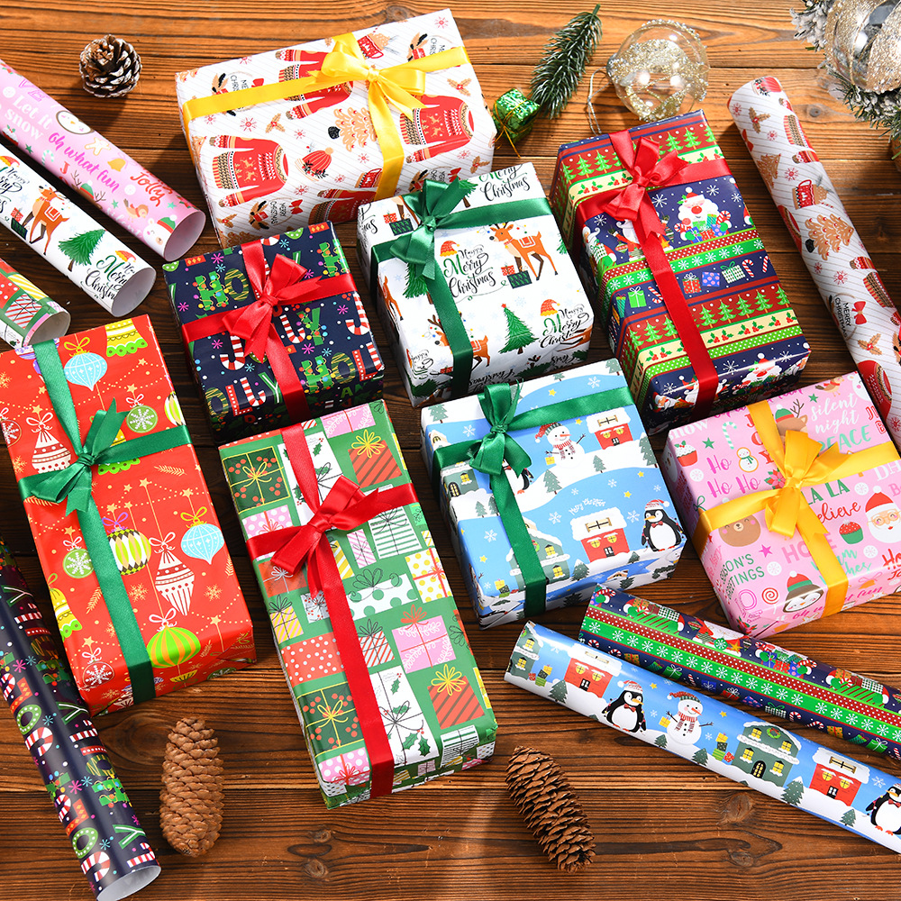 Papel de regalo de Navidad Impresión de dibujos animados Papel estucado 80g Caja de regalo de Navidad para niños Papel de regalo de bricolaje