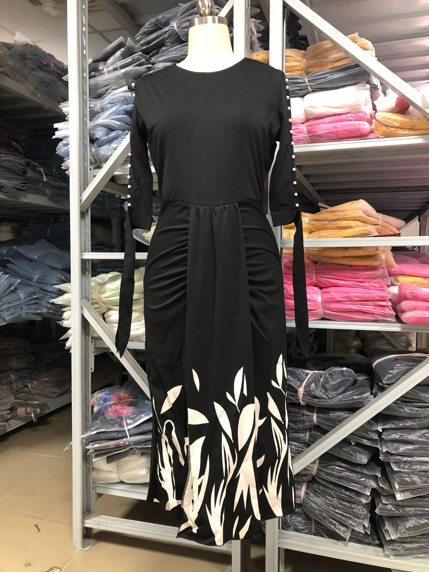 Women's Clothing High Waisted Blue Casual Dress New Mid Length Printed Sleeve Hollow Out Women's Clothing_ecoleips.com