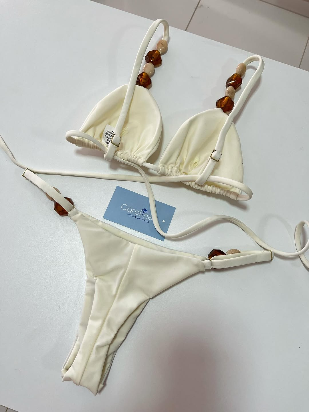 Women's High-End Fresh Split Bikini Solid Color Small Stone Accessory Design Hot Spring Resort Swimwear_voghion.com