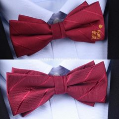 ファッション二重層赤い蝶ネクタイ男性結婚式新郎結婚式の弓花婿の付添人兄弟グループ黒スーツ卸売
