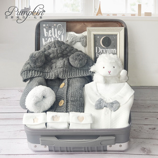 Baby Gift Box suit Boy Baby Little Gentleman Dress Thickened Knitted Sweater Autumn and Winter Warm Full Moon