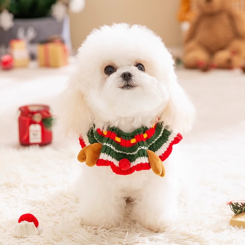 Otoño e invierno perro perro pequeño Teddy Navidad muñeco de nieve collar de punto gato babero Año nuevo mascota triángulo toalla
