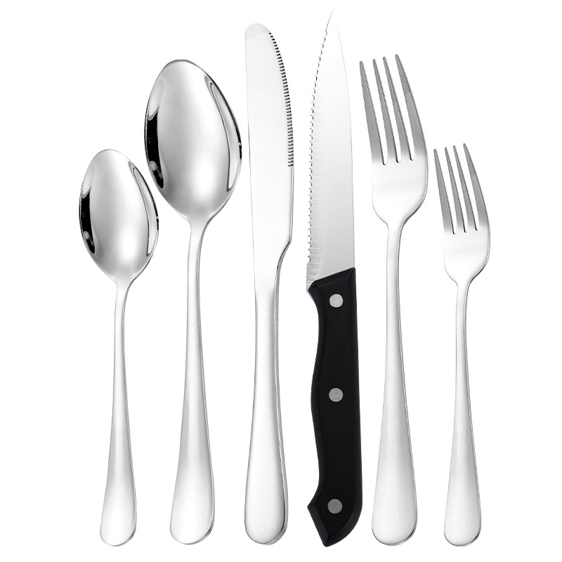 Juego de cubiertos de acero inoxidable transfronterizo 1010 Juego de cubiertos, tenedores y cucharas Juego de vajilla para el hogar de 24 piezas Cuchillos y cucharas de bistec
