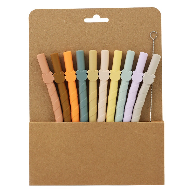 Paja de silicona colorida reutilizable fácil de limpiar paja recta creativa del hogar de los niños leche té de grado alimenticio