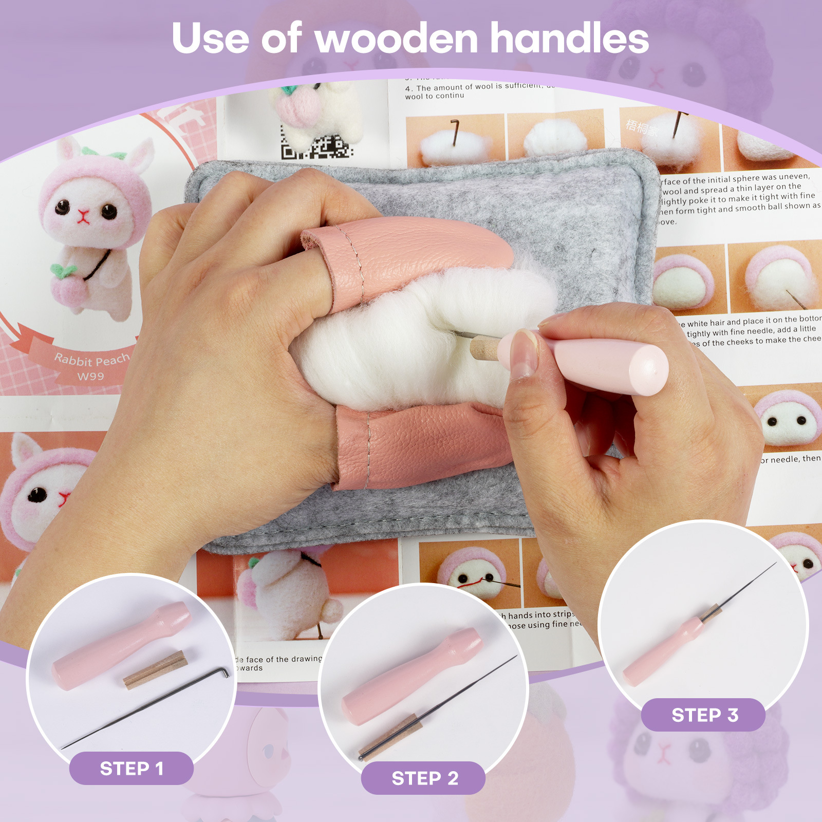 Cute Rabbit Doll Pendant Handmade Diy Wool Felt Poking Fun Material Package 4 Packs_voghion.com