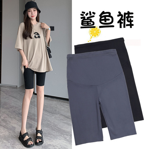 Maternity Leggings 2024 Summer Thin Five-Point Pants Fashionable Cycling Shark Pants Yoga Safety Shorts