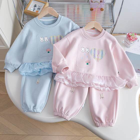 Girls' Casual suit Children's Spring and Autumn New Sweet Western Style Fashionable Sweat Sweat Pants Two-piece Set for Little Girls' Trendy