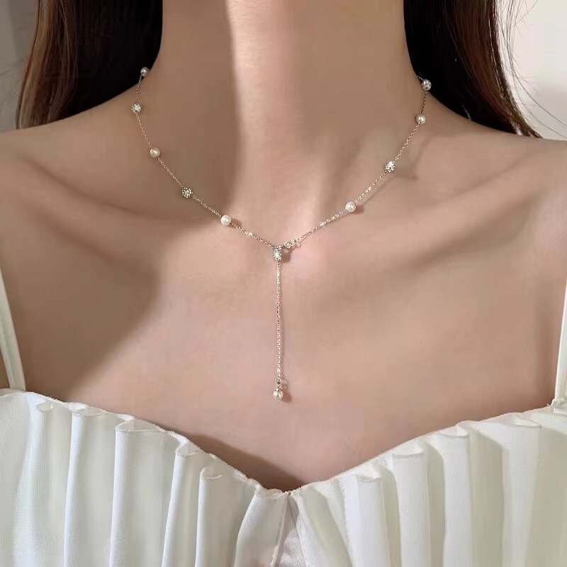 韓国版の甘い満天の星の間隔の真珠のフラッシュのボールのネックレスの女性の気質の小さい大衆の高級感の首の鎖の鎖|undefined