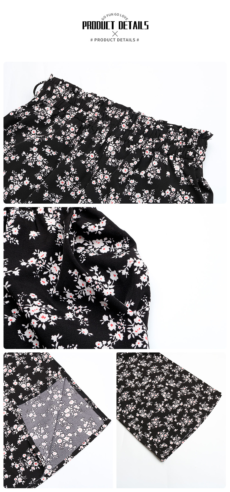 Printed Black High Waist Slit Flared Pants_voghion.com