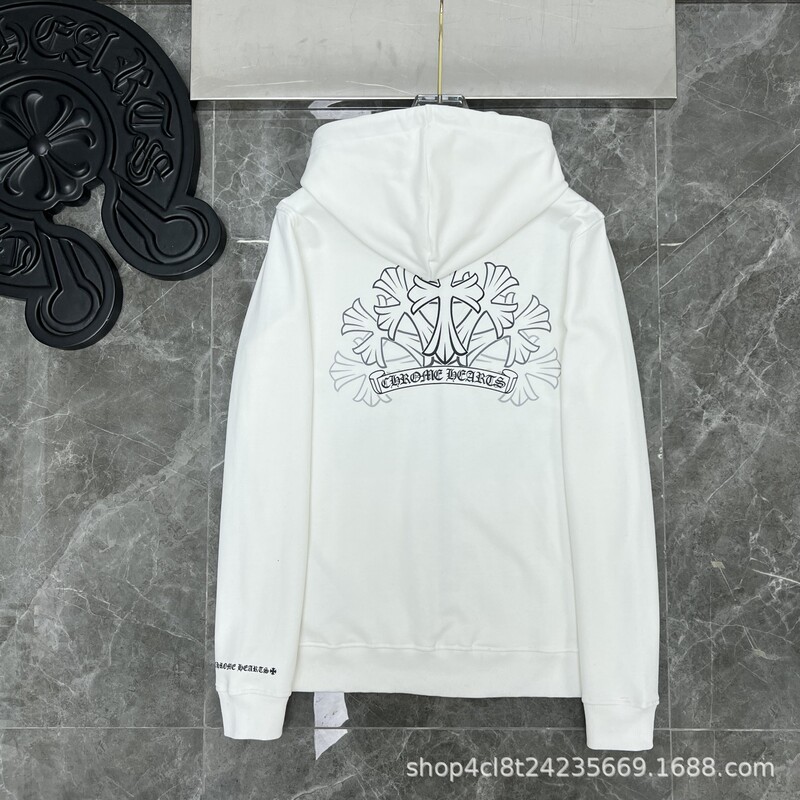 24SS Crow 正しいバージョン馬蹄パターンサンスクリット古典フード付きスウェットシャツ男性と女性のための同じスタイルのジッパースウェットシャツ卸売|undefined