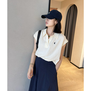 Temperament Lazy Rabbit Embroider Light and Breathable Polo Collar Small Flying Sleeve Shirt Top 2025 Women's Summer 602193