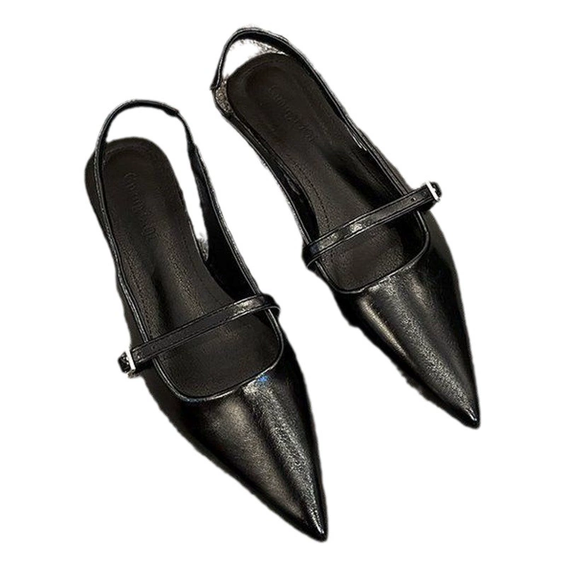 Женские босоножки с острым носком, лето 2023, универсальные, подходят к юбкам, плоская подошва, корейский стиль, модные дышащие легкие туфли в стиле Мэри Джейн.